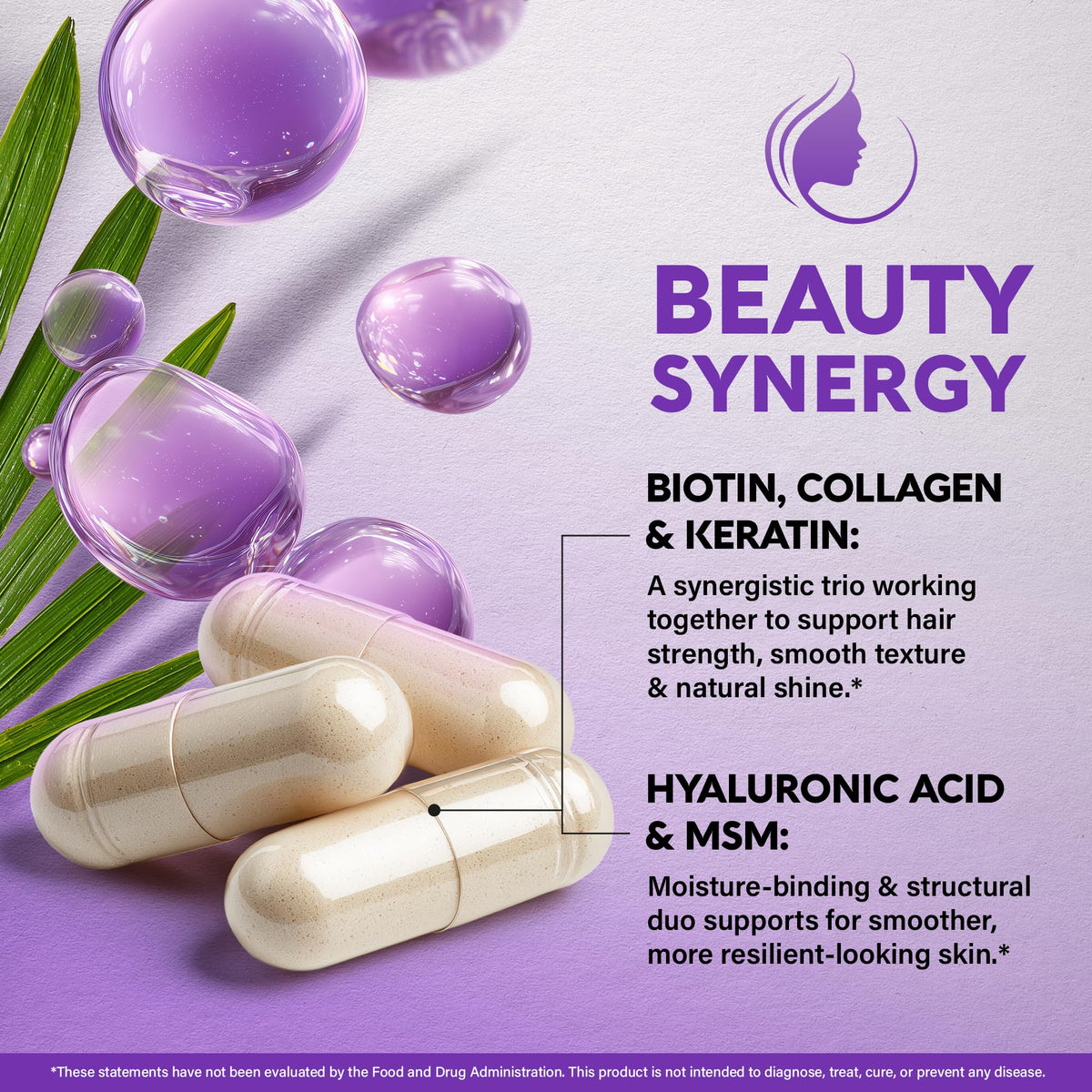 Biotin | Collagen | Hyaluronic Acid | Keratin - Hair Growth & Strength Support Vitamins - Skin & Nails Supplement - Clinically Tested for Men & Women - 25000mcg Vitamins B1, B2, B3, B6 & B7 - 60 Caps