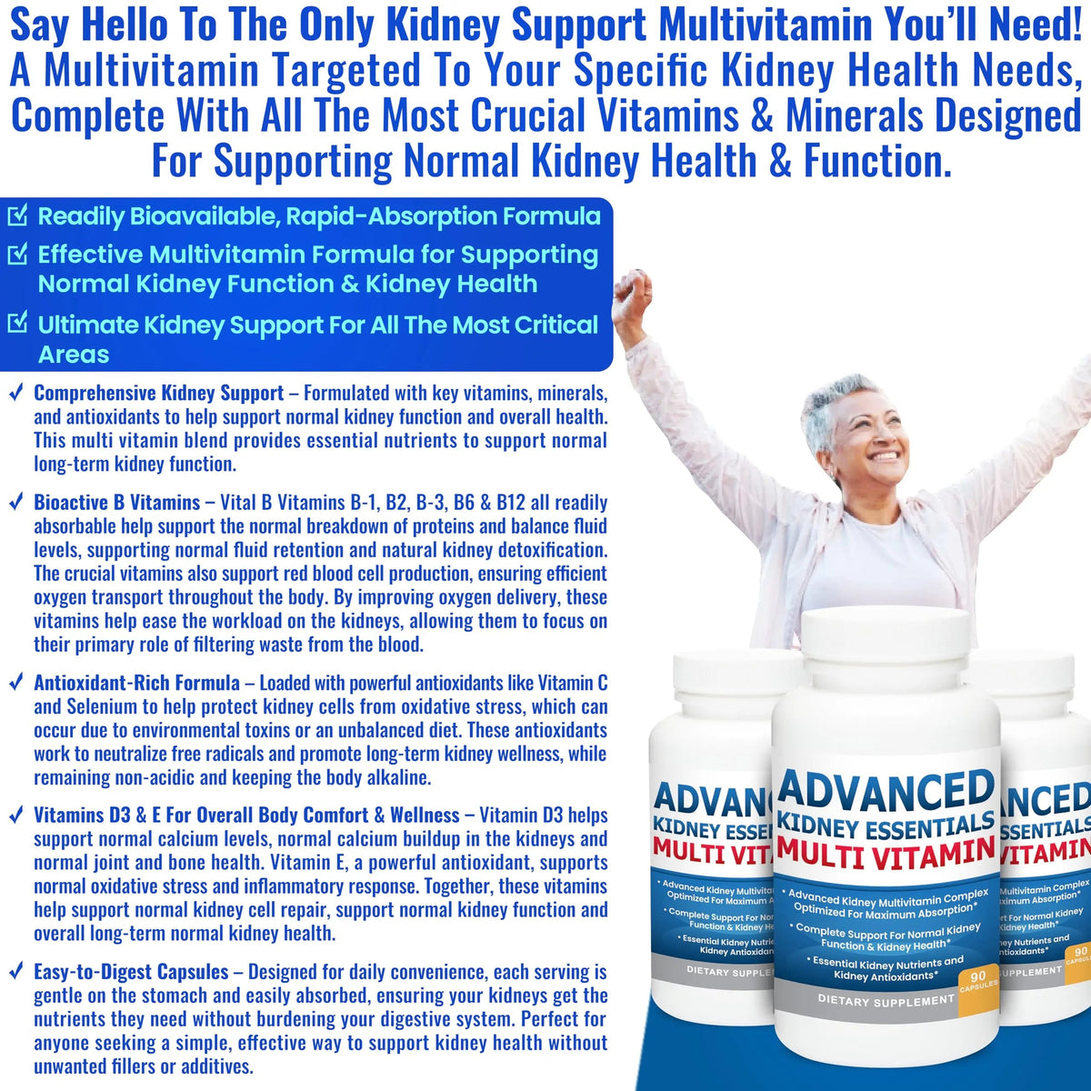 Advanced Kidney Essentials Multivitamin. Kidney Support Supplement for Complete Kidney Health. Kidney Health Supplement Kidney Restore